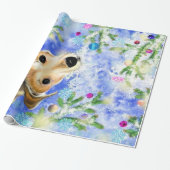 Puppy met roze lint - prettig kerstfeest cadeaupapier (Uitgerold)