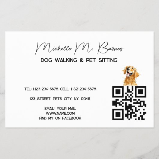 Puppy Moderne Hond Walker Pet Sitting QR-code Flyer (Achterkant)