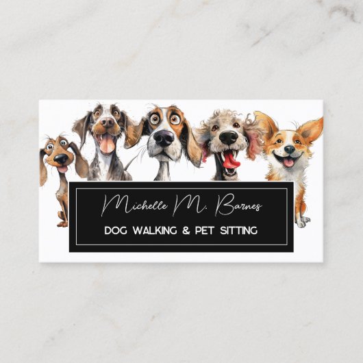 Puppy Moderne Hond Wandelen Zittend Zwart Wit Visitekaartje (Voorkant)