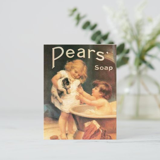 Puppy neemt een bad  Antiek Briefkaart (Staand voorkant)