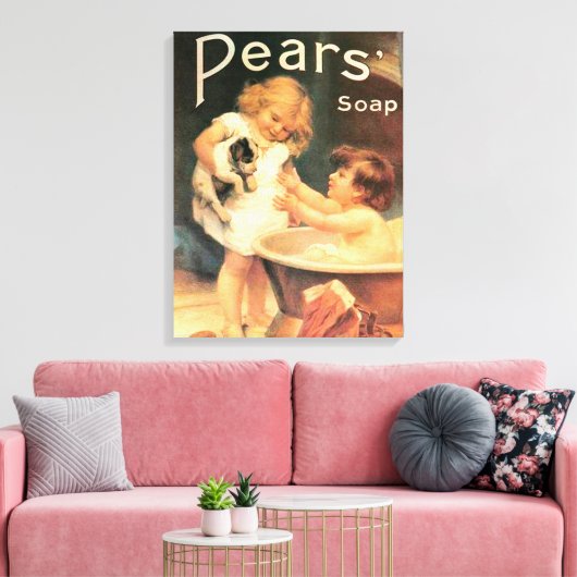 Puppy neemt een bad  Antiek Canvas Afdruk (Insitu (Woonkamer))
