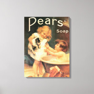 Puppy neemt een bad  Antiek Canvas Afdruk