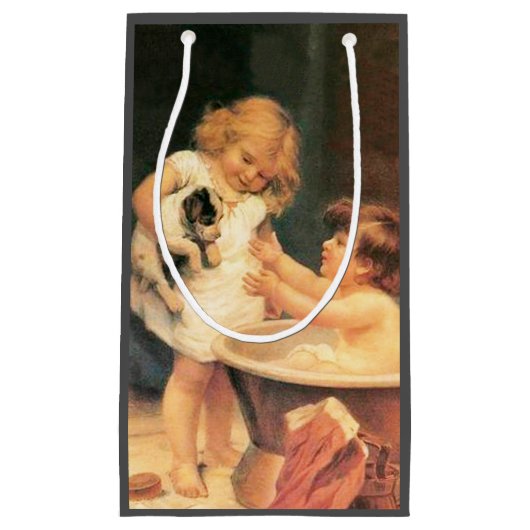 Puppy neemt een bad  Antiek Klein Cadeauzakje (Voorkant)