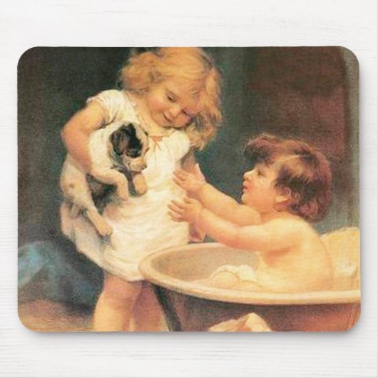 Puppy neemt een bad  Antiek Muismat (Voorkant)