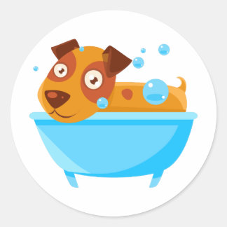 Puppy nemen een bubbelbad in bad ronde sticker