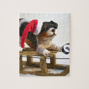 Puppy op een geleide legpuzzel