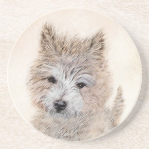Puppy Painting van airn Terrier - Originele Dog Ar Zandsteen Onderzetter