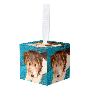 Puppy Painting van Wire Fox Terrier - Originele Do Kubus Ornament