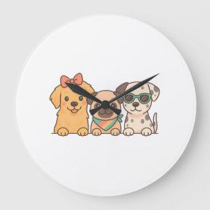 Puppy Pals � Schattig Trio Honden in Pastel Kleure Grote Klok