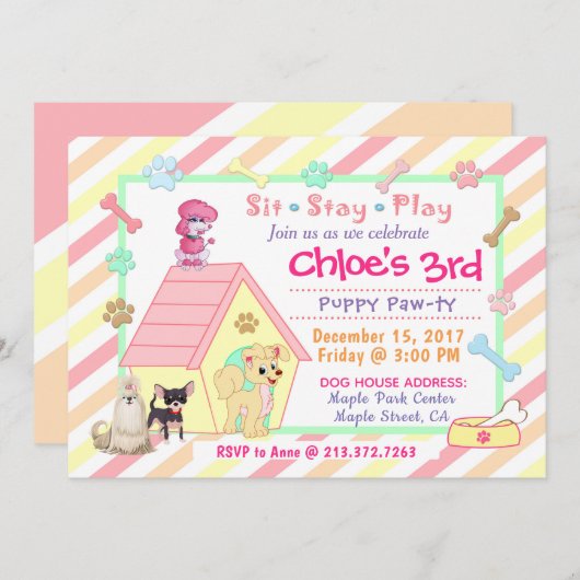 Puppy Party Anniversaire Invitation | 12,7 cm x 17 (Devant / Derrière)