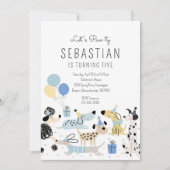 Puppy Party Boy Blue Puppy Pet Birthday Party Kaart (Voorkant)