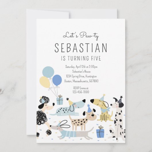 Puppy Party Boy Blue Puppy Pet Birthday Party Kaart (Voorkant)