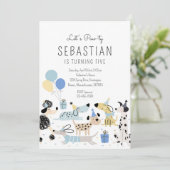 Puppy Party Boy Blue Puppy Pet Birthday Party Kaart (Staand voorkant)