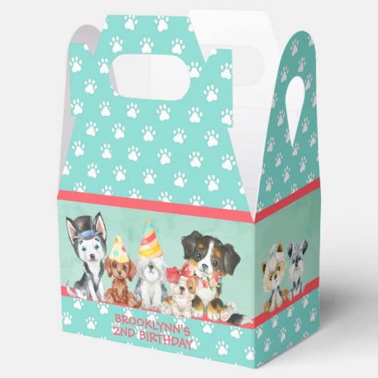 Puppy Party Dank u Gepersonaliseerde Gable Favor B Bedankdoosjes (Geopend)