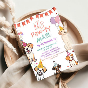 Puppy Party Dog Let's Pawty Verjaardag Kaart