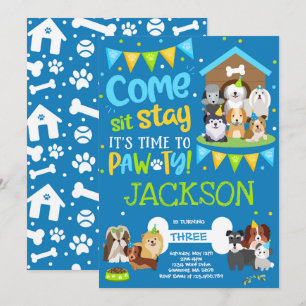 Puppy Party Invitation Doggy Birthday Pawty Boy Kaart