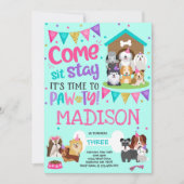 Puppy Party Invitation Pink Doggy Anniversaire Paw (Devant)