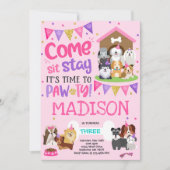 Puppy Party Invitation Pink Doggy Anniversaire Paw (Devant)