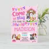 Puppy Party Invitation Pink Doggy Anniversaire Paw (Debout devant)