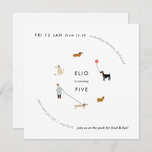 Puppy Party Modern Chien Anniversaire Invitation - (Devant / Derrière)