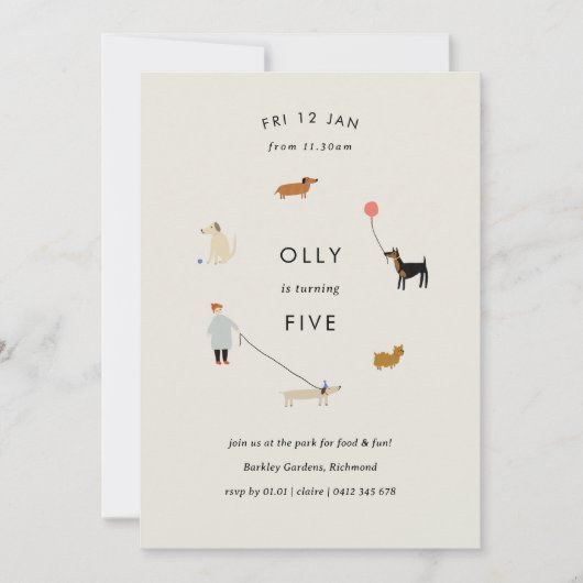 Puppy Party Modern Dog Birthday Invite - Beige Kaart (Voorkant)