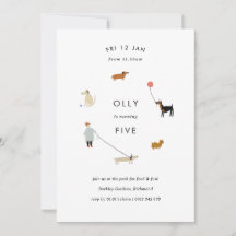 Puppy Party Modern Dog Birthday Invite - White