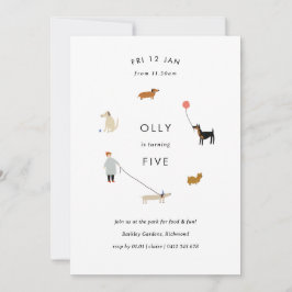 Puppy Party Modern Dog Birthday Invite - White Kaart