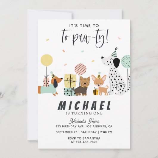 Puppy Party Verjaardag Uitnodiging Ontwerp (Voorkant)