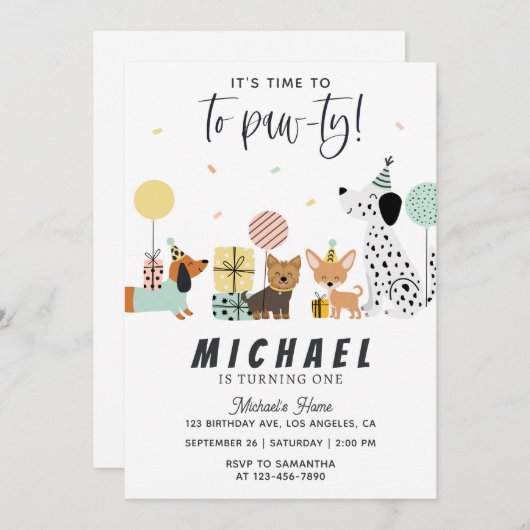 Puppy Party Verjaardag Uitnodiging Ontwerp (Voorkant / Achterkant)