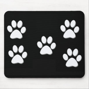 Puppy Paw-afdrukken wit op zwart Muismat