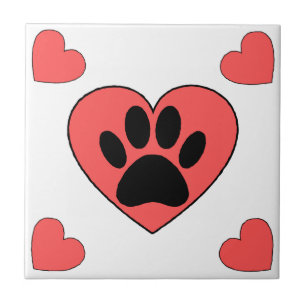 Puppy Paw Print and Red Hearts Patroon Tegeltje