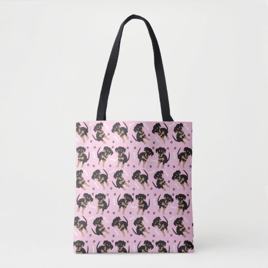 Puppy Paw Print Pattern Dog Sitting Pink Draagtas (Voorkant)