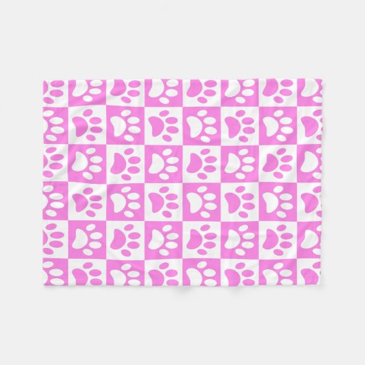 Puppy Paw Prints in roze en wit Fleece Deken (Voorkant (Horizontaal))