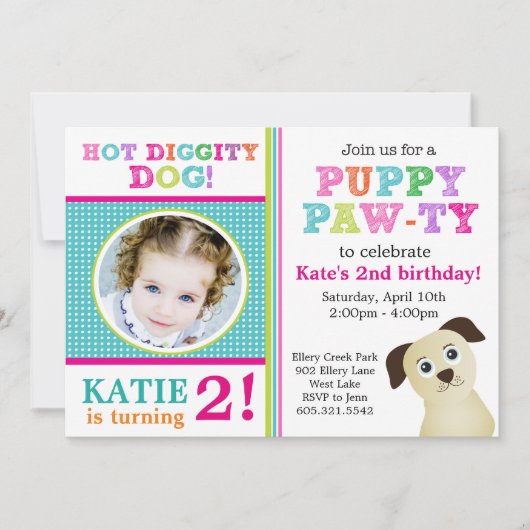 Puppy Paw-ty Anniversaire Invitation (Devant)