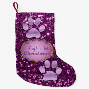 Puppy Paws Paars Faux Glitter Kleine Kerstsok