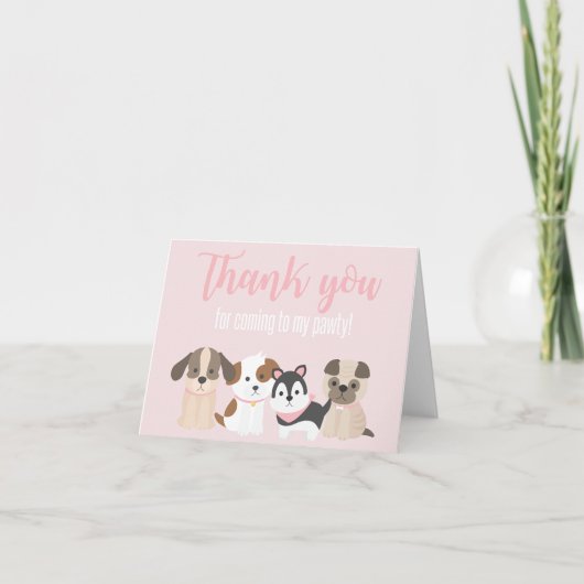 Puppy Pawty Bedankt Kaart roze (Voorkant)