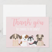 Puppy Pawty Bedankt Kaart roze (Voorkant / Achterkant)