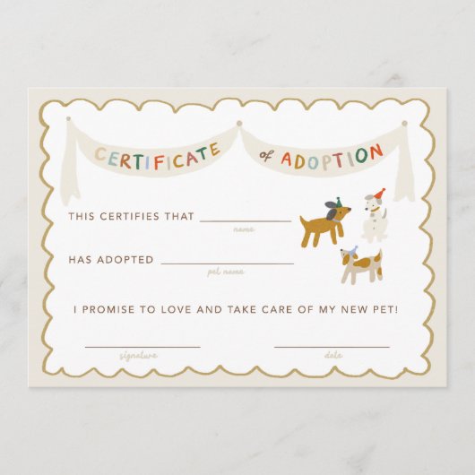 Puppy Pawty Certificaat van Adoptie Kaart (Voorkant)