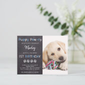 Puppy Pawty Chalkboard Blue Dog Birthday Uitnodiging Briefkaart (Staand voorkant)