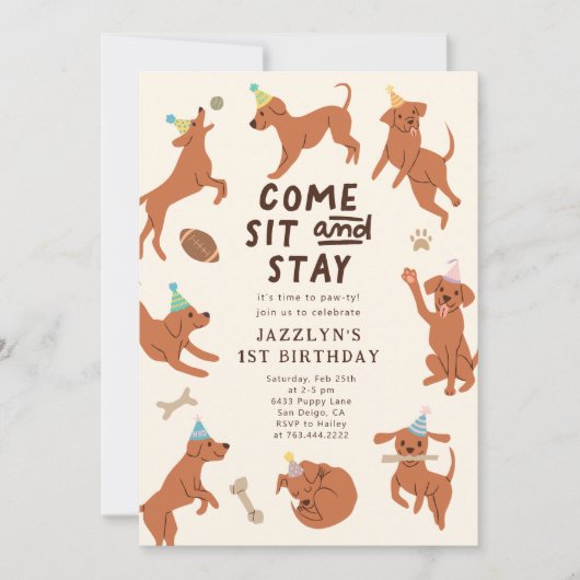 Puppy Pawty verjaardagsfeestje uitnodiging (Voorkant)