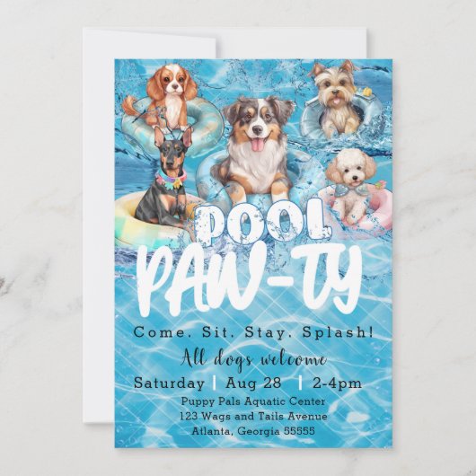 Puppy Pool Party Kaart (Voorkant)