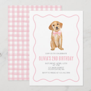 Puppy preppy geruite verjaardagsuitnodiging kaart