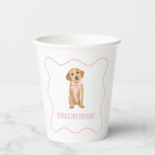 Puppy preppy roze geruite verjaardag papieren bekers