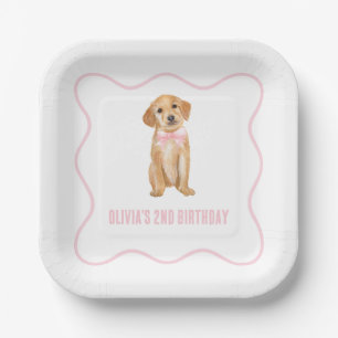Puppy preppy roze geruite verjaardag papieren bordje