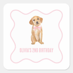Puppy preppy roze plaid verjaardag vierkante sticker