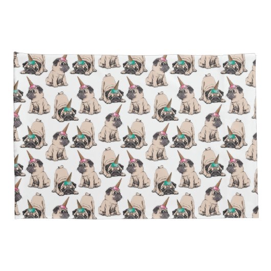 Puppy Pugs | Unicorn-patroon overbrengen Kussensloop (Achterkant-Rechts)