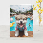 Puppy Schattige Pool Party Alle Gelegenheden Kaart (Gele Bloem)