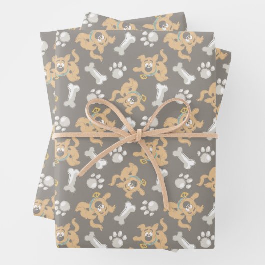 Puppy Scooby-Doo Bone & Paw Print Patroon Inpakpapier Vel (In situ)