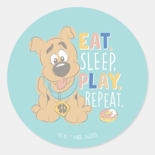 Puppy Scooby-Doo "Eat, Sleep, Play, Repeëren" Ronde Sticker (Voorkant)