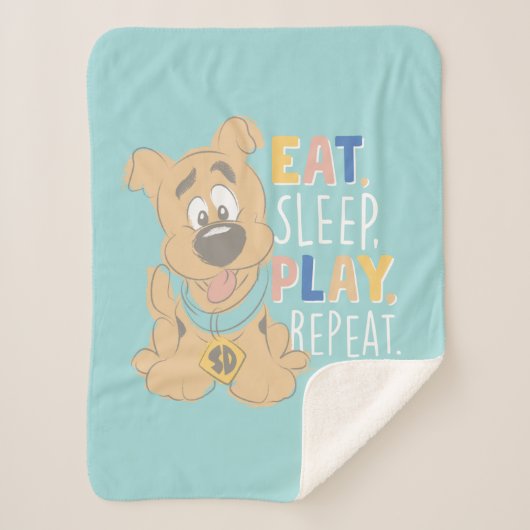 Puppy Scooby-Doo "Eat, Sleep, Play, Repeëren" Sherpa Deken (Voorkant)